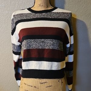 Divided Black and White Crewneck Sweater with Stripes